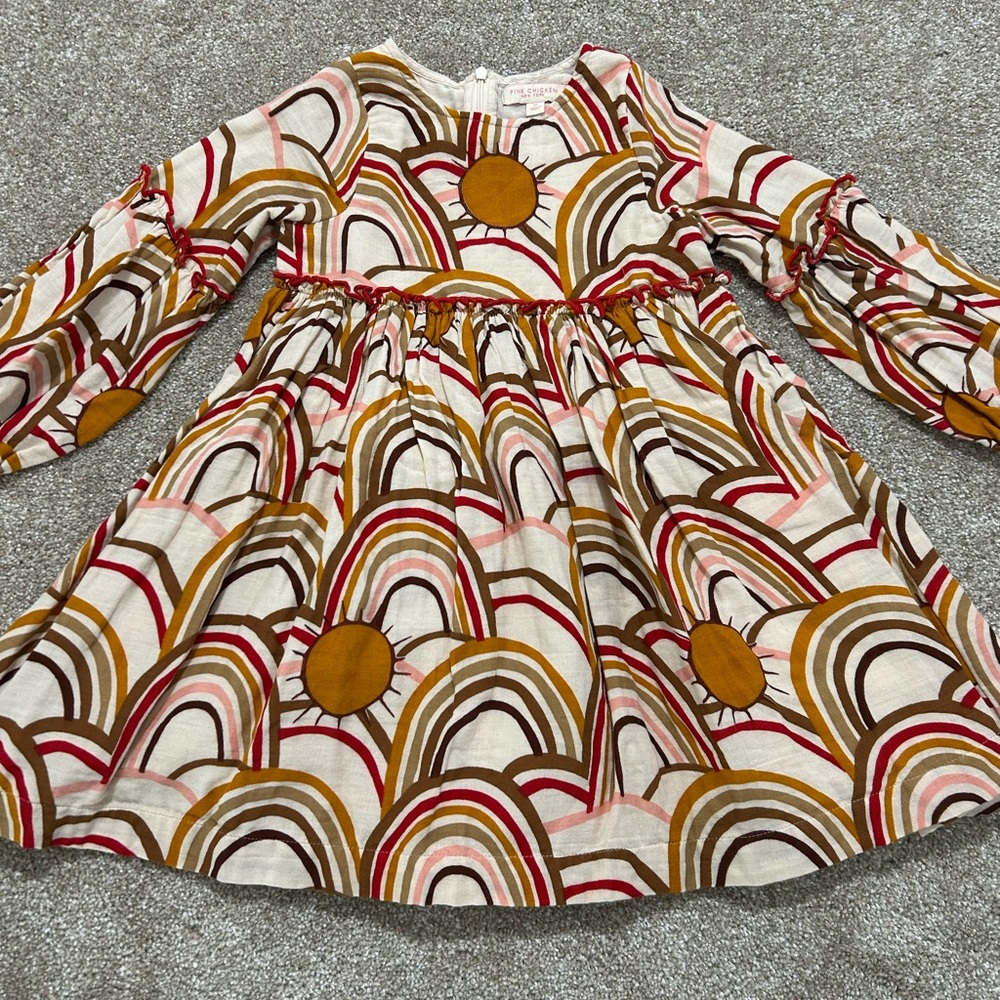 PINK CHICKEN Girls 3y Cecilia‎ Empire Waist Antique Rainbow Cotton Dress